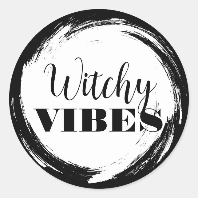 Witchy Halloween Black and White Runder Aufkleber (Vorderseite)