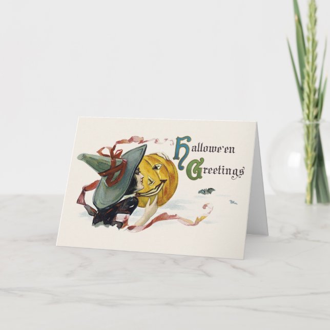 Witchy Halloween Greetings Karte (Vorderseite)