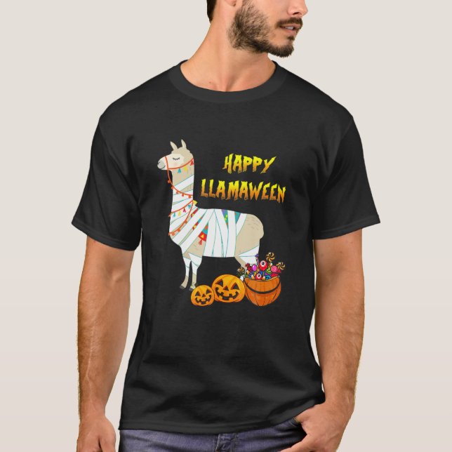 Witchy Halloween Llama Happy Llamaween Alpaca Mumm T-Shirt (Vorderseite)