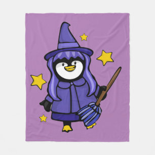 Witchy Halloween Pinguin Fleece Blanket