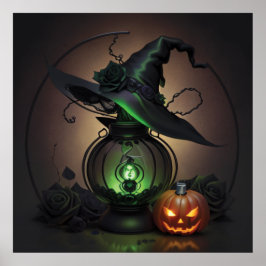 Witchy Hat Lantern und Pumpkin Poster