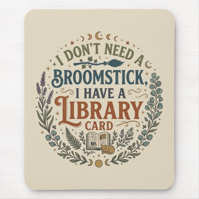 Witchy Librarian Library Card Book Lover Custom Mousepad (Vorne)
