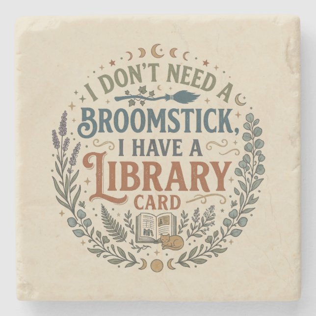 Witchy Librarian Library Card Book Lover Steinuntersetzer (Vorderseite)