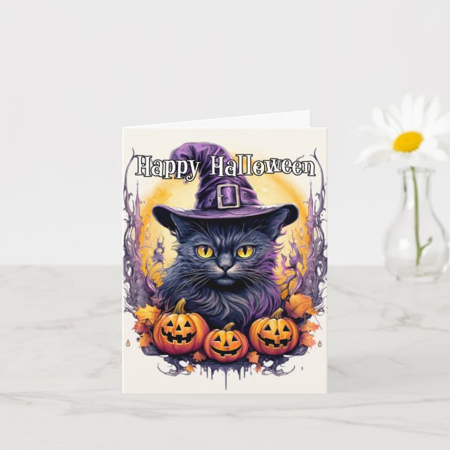 Witchy Little Kitty Cat | Frohe Halloween Karte (Kleine Pflanze)