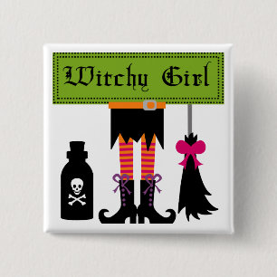 Witchy Mädchen-Halloweent-shirts und -geschenke Button