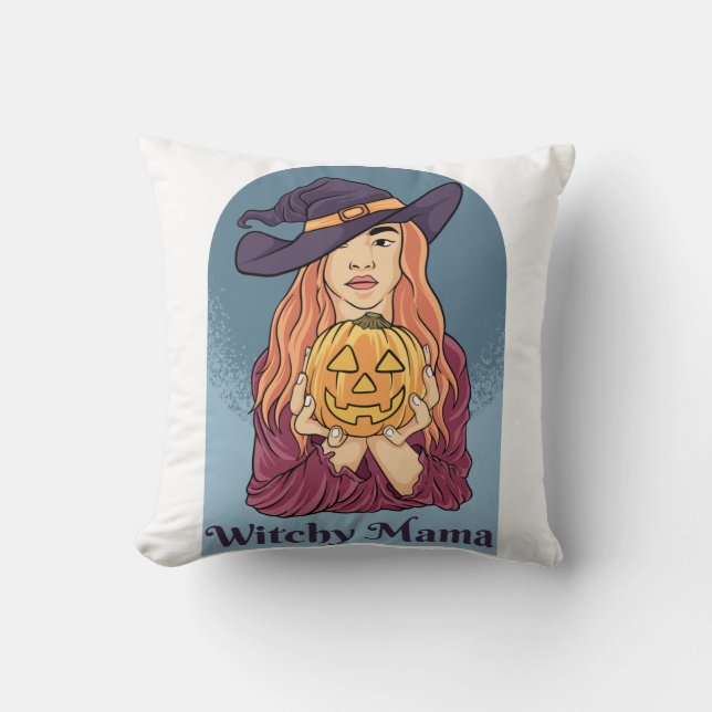 Witchy Mama Ghost Funny Halloween Groovy Kissen (Vorderseite)