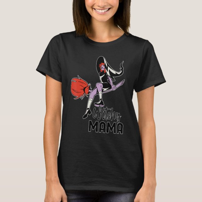 Witchy Mama Halloween Messy Bun Skull Witch Mom Wo T-Shirt (Vorderseite)