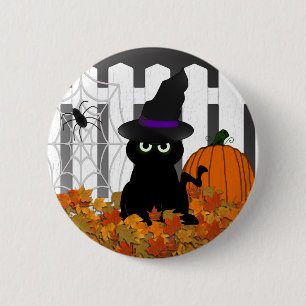 Witchy Miezekatze-Halloween-Knopf Button