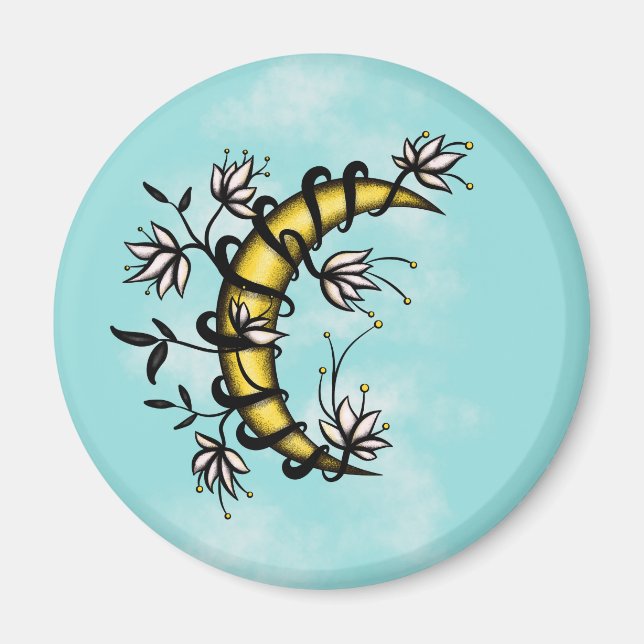 Witchy Moon Floral Boho Art Magnet (Vorne)