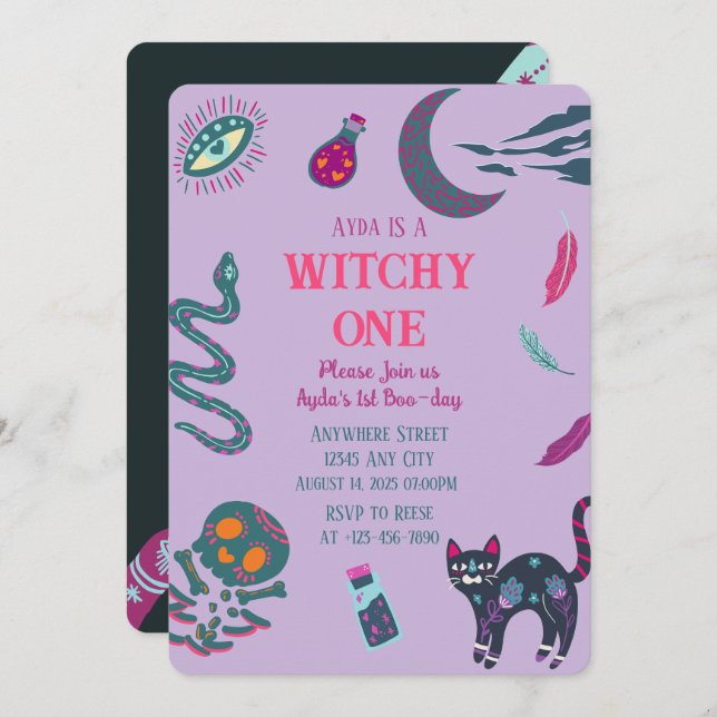 Witchy One Halloween Einladung (Vorne/Hinten)