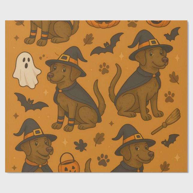 Witchy Paws & Pumpkin Howls Halloween-Muster Geschenkpapier (Flach)