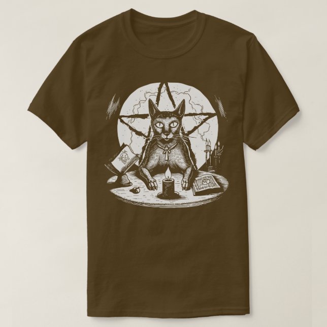 Witchy Pentagram Cat T-Shirt (Design vorne)