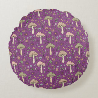 Witchy Plum Purple Fungi Seamless Pattern Gift Rundes Kissen