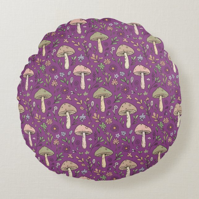 Witchy Plum Purple Fungi Seamless Pattern Gift Rundes Kissen (Vorderseite)