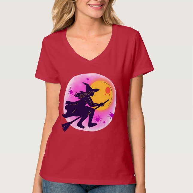 "Witchy Ride - Halloween Flying Broom T-Shirt" T-Shirt (Vorderseite)