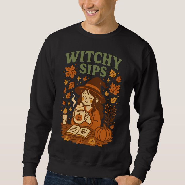 Witchy Sips Halloween T - Shirt | Gemütlicher Hexe (Vorderseite)