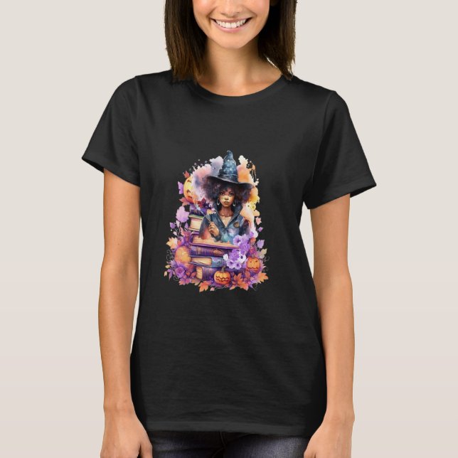 Witchy Tales African American Lady Book Lover T-Shirt (Vorderseite)
