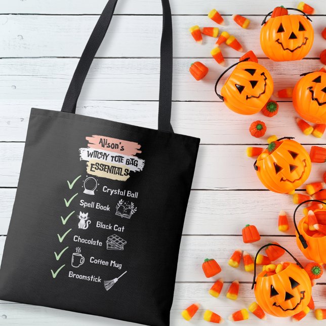 Witchy Tote Bag Essentials | Magic Witchcraft (Witchy Tote Bag Essentials Quote Halloween Tote Bag)