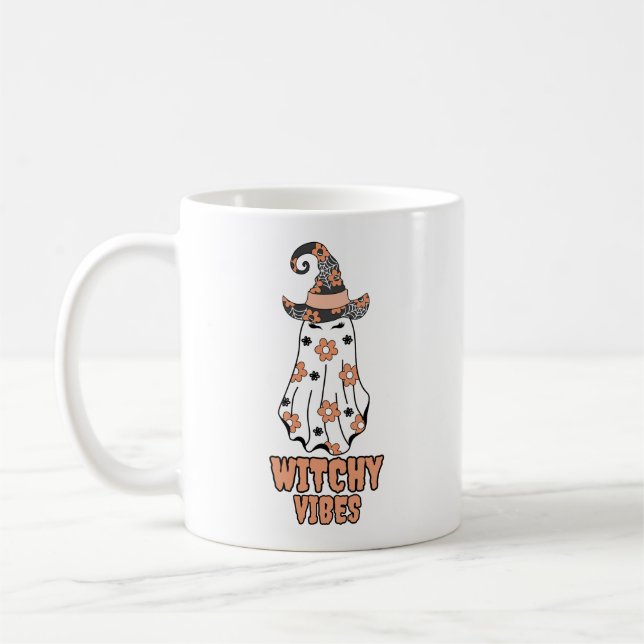"Witchy Vibes" Halloween, Hexengeister Orange Kaffeetasse (Links)