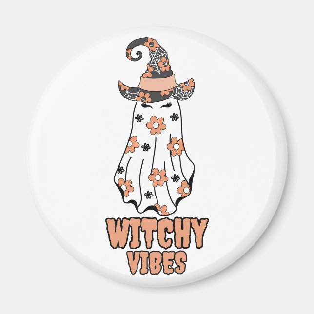 "Witchy Vibes" Halloween, Hexengeister Orange Magnet (Vorne)