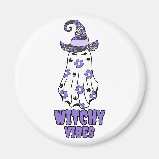 "Witchy Vibes" Halloween Hexenghost Lila Magnet (Vorne)