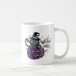 Witchy Vibes - Schwarze Katze auf Lila Jack-O-Lant Kaffeetasse