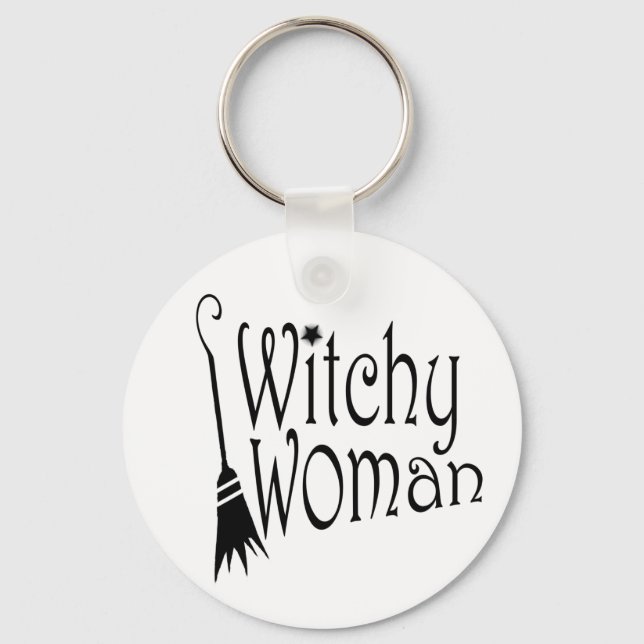 Witchy Woman Halloween Broom Schlüsselanhänger (Vorderseite)
