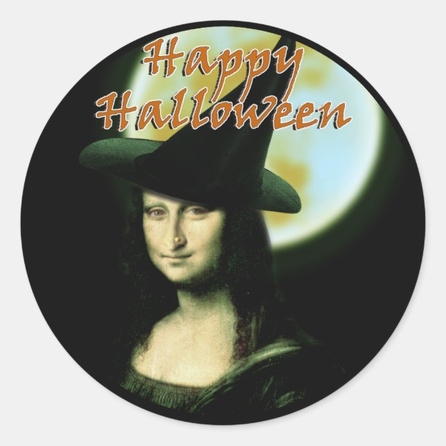 Witchy Woman Mona Lisa Halloween Runder Aufkleber (Vorderseite)