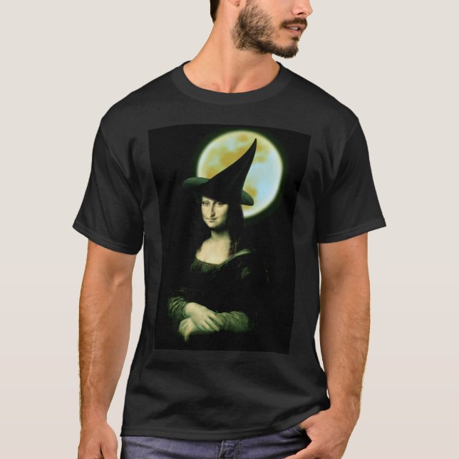 Witchy Woman Mona Lisa Halloween T-Shirt (Vorderseite)