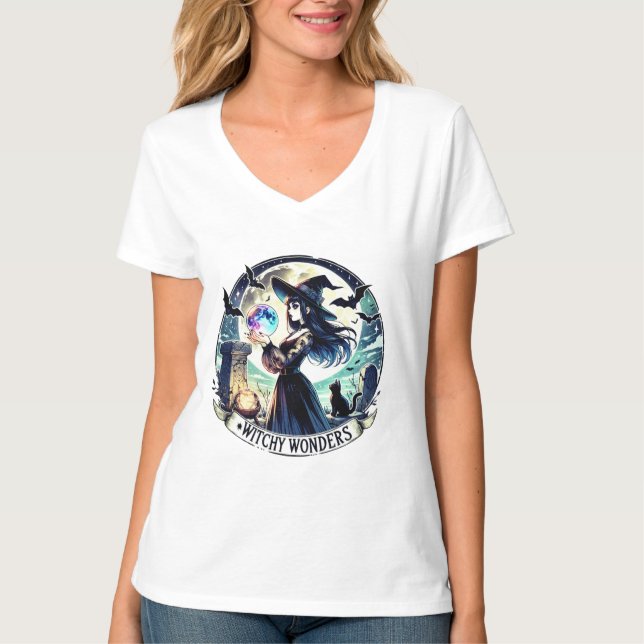 "Witchy Wonders" Halloween Crystal Ball Shirt (Vorderseite)