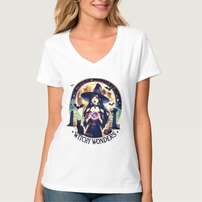 "Witchy Wonders" Halloween Crystal Ball Shirt (Vorderseite)