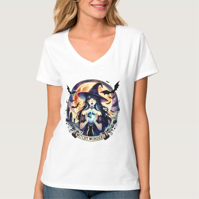 "Witchy Wonders" Halloween Crystal Ball Shirt (Vorderseite)