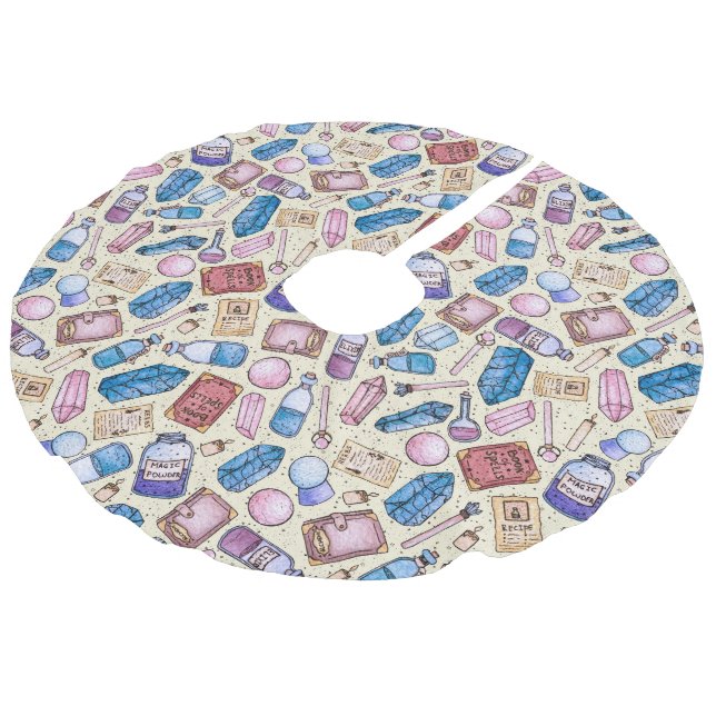 Witchy Wonders Tree Skirt Leinenimitat Weihnachtsbaumdecke (Schrägansicht)