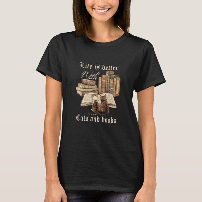 With Cats And Books Pets Books 2 T-Shirt (Vorderseite)