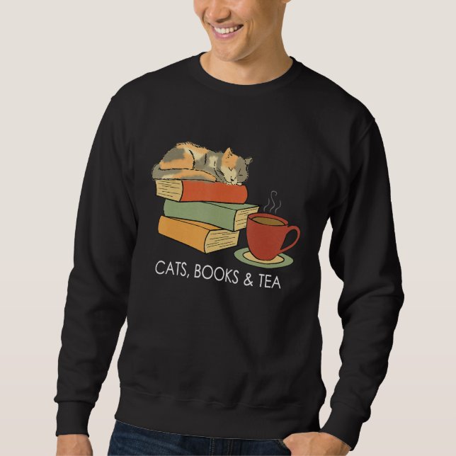 With Cats Books And Tea   Reading Sweatshirt (Vorderseite)