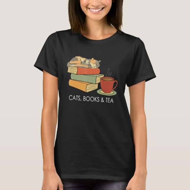 With Cats Books And Tea   Reading T-Shirt (Vorderseite)