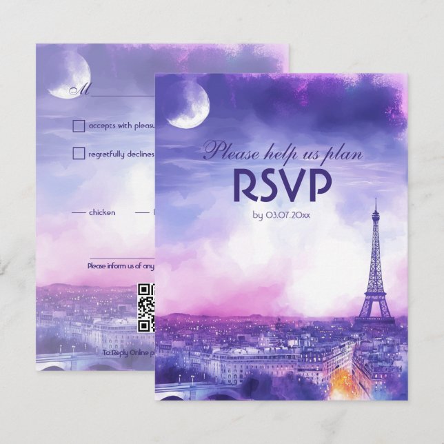 With dietary choice Amour Éternel RSVP Card  Karte (Vorne/Hinten)