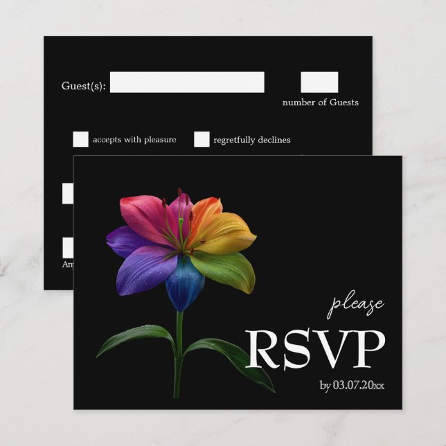 🌈 With Dietary choice RSVP Technicolor Love  Karte (Vorne/Hinten)