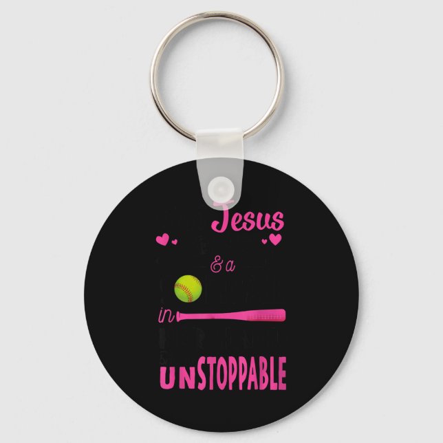 With Jesus In Her Heart And A Softball She Is Unst Schlüsselanhänger (Vorderseite)