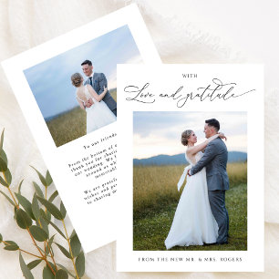 With Love and Gratitude, Chic Photo Wedding Dankeskarte