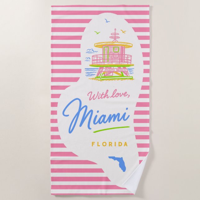 With Love Miami Lifeguard Stand Beach Towel Strandtuch (Vorderseite)