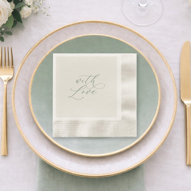 With Love Sage Green Wedding Napkins  Serviette (Von Creator hochgeladen)