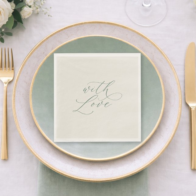 With Love Sage Green Wedding Napkins  Serviette (Von Creator hochgeladen)