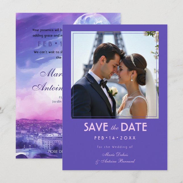 With photo Amour Éternel Eiffel Embrace Save The Date (Vorne/Hinten)
