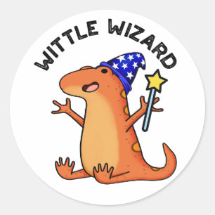 Wittle Wizard Funny Lizard Pun Runder Aufkleber