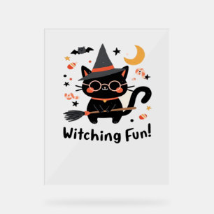 Wittling Black Cat mit Broom - Niedliches Hallowee Acrylschild