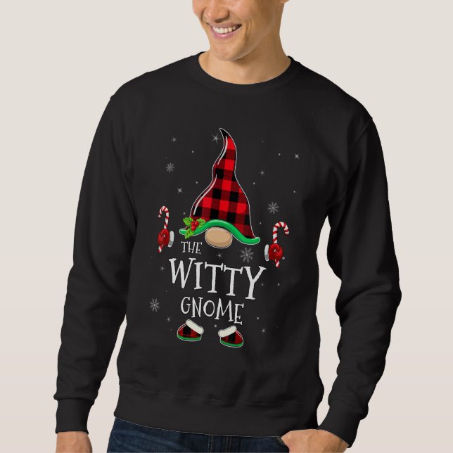 Witty Gnome Buffalo Plaid Matching Family Christma Sweatshirt (Vorderseite)