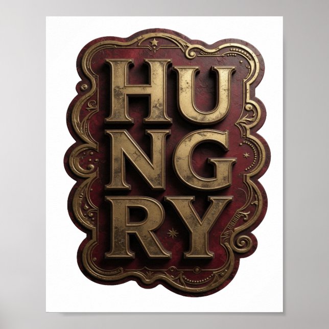 Witty Gold HUNGRY Grafikdesign Poster (Vorne)