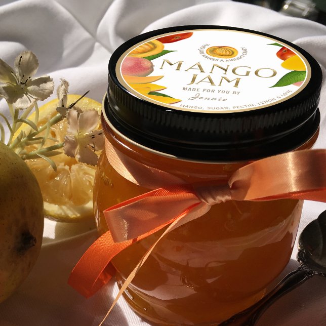 Witty Logo Design Elegant Mango Jam Preserve Runder Aufkleber (Von Creator hochgeladen)
