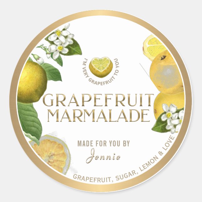 Witty Logo Design Elegante Grapefruit Marmalade Runder Aufkleber (Vorderseite)